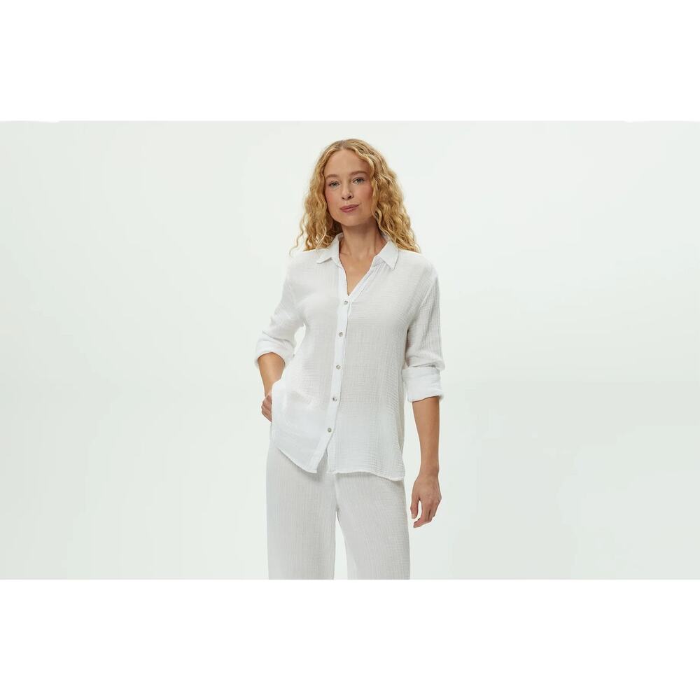 Michael Stars Leo Gauze Button Down Shirt - White - XS